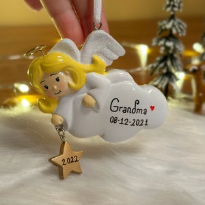Personalized Ceramic Christmas Angel Ornaments, Bereavement Ornament, Little Girl Angel Ornaments, Memorial Remembrance Ornament Decorations