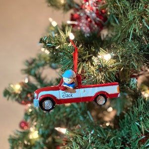 Pickup Red Truck Personalized Ceramic Christmas Ornaments, Red truck gift,