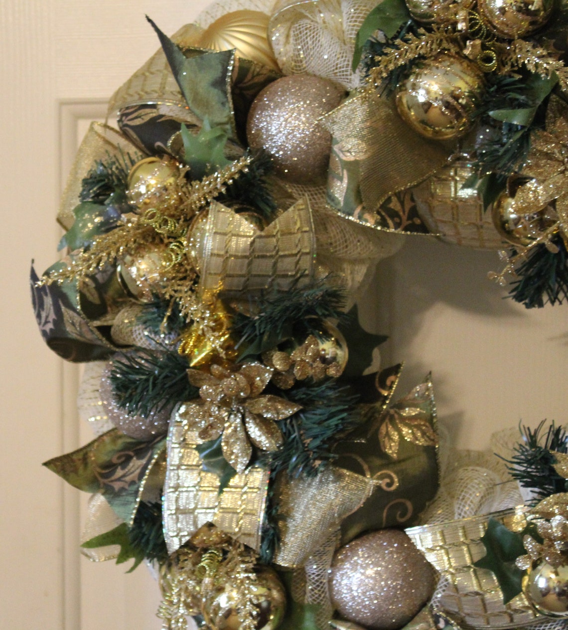 Gold Deco Mesh Christmas Wreath Etsy