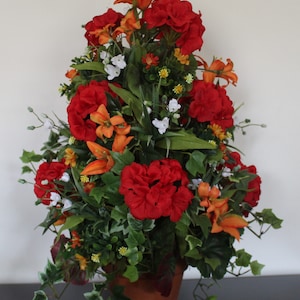 3 Clay Pot Geranium Centerpiece