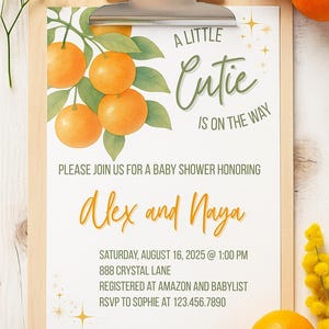 Little Cutie Baby Shower Bundle: Orange Citrus Theme (Editable Template Digital Download