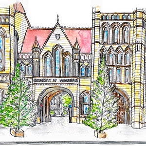 マンチェスター大学 - 卒業記念品 - マンチェスターアートワークプリント - マンチェスター大学ウォールアート、アート - イラスト - ギフト - A5、A4