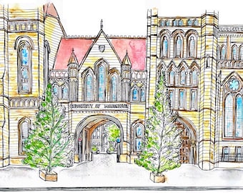 University of Manchester Print – Graduation Gift, Hand-Painted Illustration