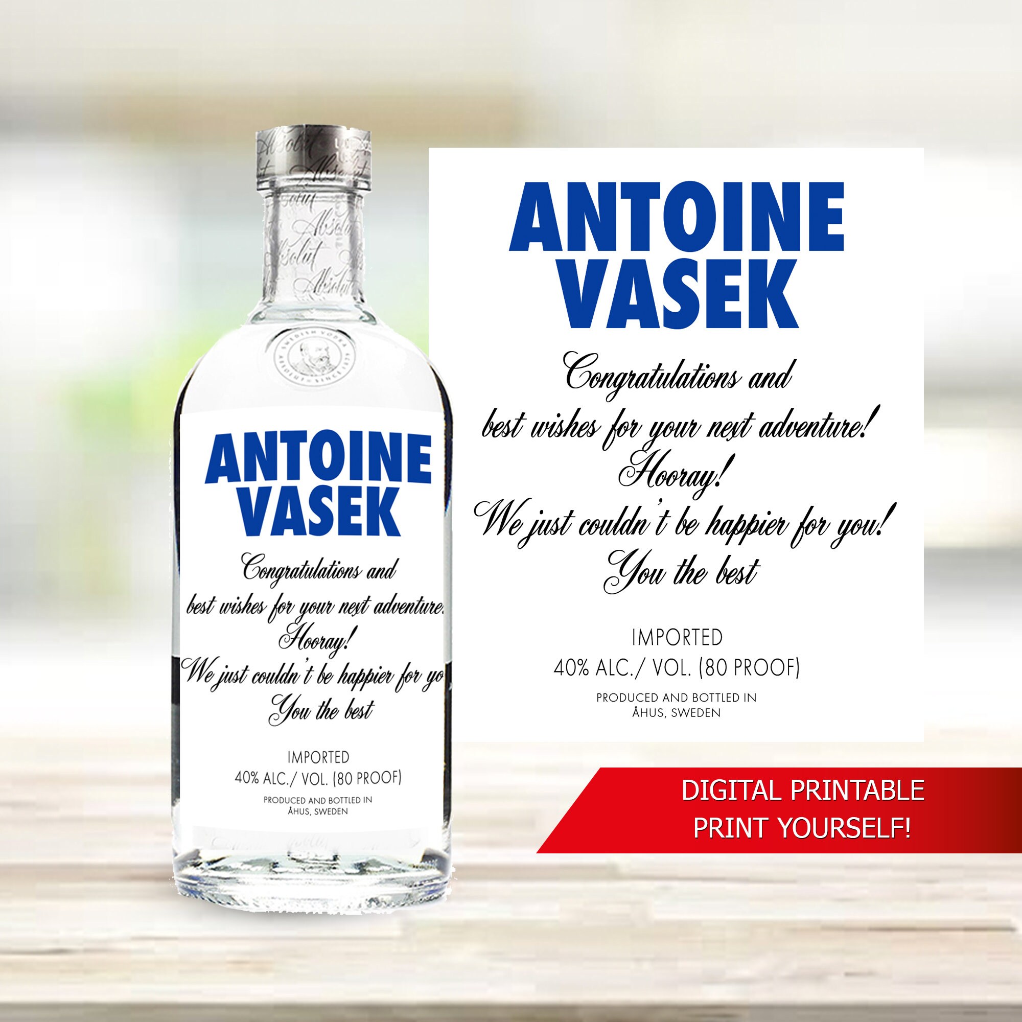 Personalized Custom Vodka Label for Gift, Birthday, Celebration