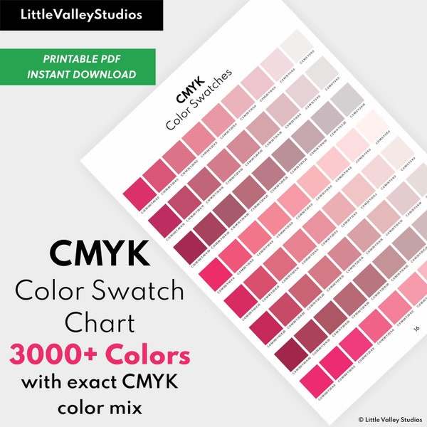 CMYK Color Chart |  3000+ Colors Swatches with CMYK recipe | 18 Rich Blacks | PDF in A4 & A3 Size | Make Color Book Unique to your Printer