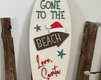 Beach Christmas Decor - Gone to the Beach, Love Santa - Hand Painted Surfboard - Retro Christmas -Christmas in July