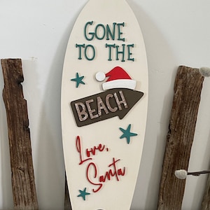 Beach Christmas Decor - Gone to the Beach, Love Santa - Hand Painted Surfboard - Retro Christmas -Christmas in July