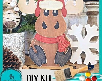 Moose Winter Friends Shelf Sitter DIY Paint Kit  -  DIY Wood Blanks to Paint and Craft Shelf Decor
