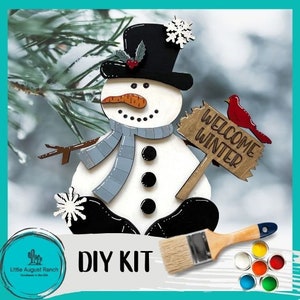 Chunky Winter Snowman Shelf Sitter - DIY Paint Kit Wood Blank Set for Crafting and Painting