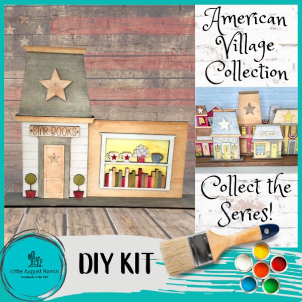 Main Street USA, Americana Star Book Store Self Standing Shelf Decor - DIY Wood Blanks to Paint and Decorate