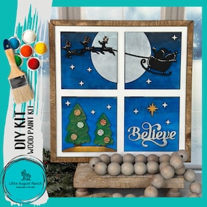Christmas Santa Believe Square Tile Set DIY - Wood Blanks for Painting and Crafting - Leaning Ladder Insert Kit