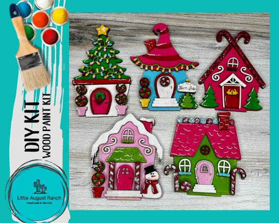 DIY Whimsical Christmas Village Standing Pieces - Winter Village - Christmas Shelf Decor Blank Kit