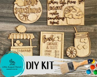 Lemonade Tiered Tray DIY Paint Kit - Farmers Market Wood Blanks - Summer Paint Kit - Summer Wood Blanks - Lemon Wood Blanks for Craft