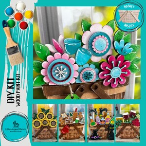 DIY Spring Flowrs Insert for Interchangeable Basket Decor - Wood Blank for Painting - Inserts for Basket