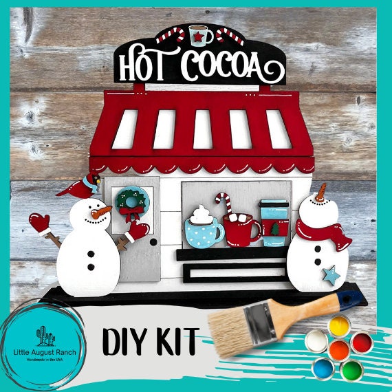 Hot Cocoa Holiday Shop Shelf Sitter DIY Paint Kit  -  DIY Wood Blanks to Paint and Craft Shelf Decor