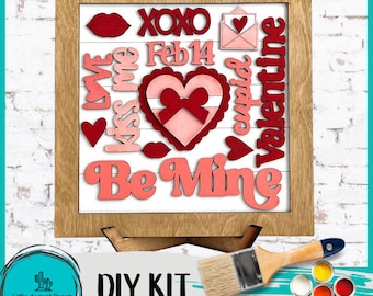 Valentine Word Collage Square Framed - DIY Wood Blank Paint and Craft Kit