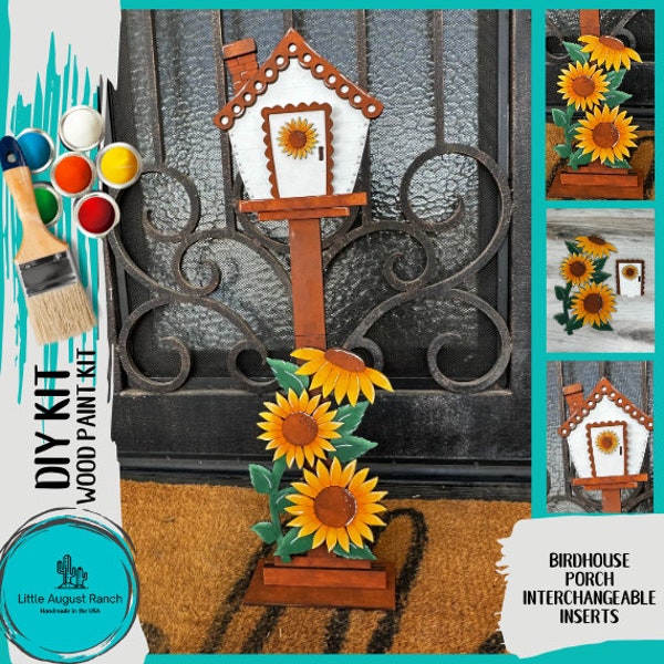 Porch Sized Sunflower Interchangeable Add on set for our Birdhouse Base- Wood Blanks for Painting and Crafting