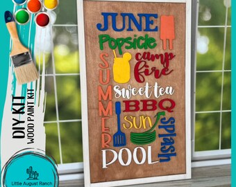 June Word Collage - DIY Wood Black Kit for Painting and Crafting