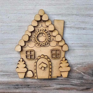 DIY Gingerbread Christmas Village Standing Pieces Christmas Shelf Decor Wood Blank Paint and Craft Kit A Frame House