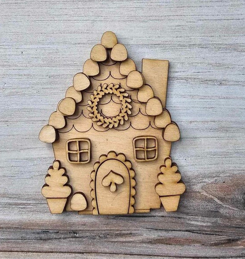 DIY Gingerbread Christmas Village Standing Pieces Christmas Shelf Decor Wood Blank Paint and Craft Kit A Frame House