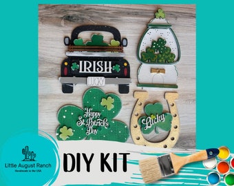 St Patrick Gnome Trio DIY - Standing Gnome on Base - DIY Wood Paint Kit - Leprechaun Bubble Gum Machine