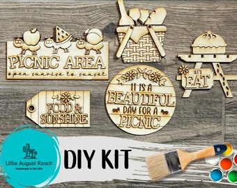Picnic DIY Tiered Tray - Summer Picnic Ants- Wine Basket - Picnic Table Wood Blanks to Paint