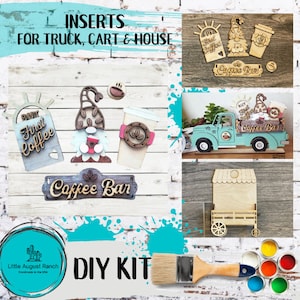 Coffee DIY - Inserts for Interchangeable House, Cart, Truck - Gnome Coffee Tiered Tray Decor -  Freestanding Shelf Decor - Coffee Bar