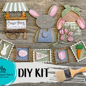 DIY Easter Bunny Tiered Tray - Carrot Cart Tier Tray Bundle - Easter Stamp Banner - Easter Wood Blanks