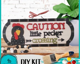 Caution Little Pecker Crossing Chicken Sign - Wood Blanks for Painting and Crafting