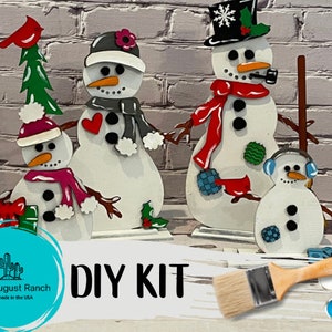 Snowm Tiered Tray Decor Bundle DIY - Standing Snowmen Family - Snowman DIY Paint Kit