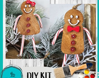 Christmas Kids Wood DIY Gingerbread People Craft- Candy Cane Craft- Paint it Yourself Kit - Christmas Party Kids Craft