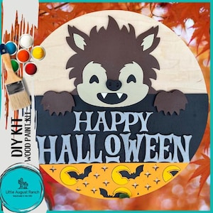 Werewolf Halloween Door Hanger DIY Kit - Paint Kit Wall Hanging - Paint Kit - Round Wood Blank