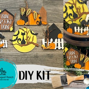 Halloween Tiered Tray Decor Bundle DIY -Spooky Tiered Tray - Black Cat Decor - Halloween wood blanks