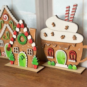 DIY Gingerbread Christmas Village Standing Pieces Christmas Shelf Decor Wood Blank Paint and Craft Kit image 2