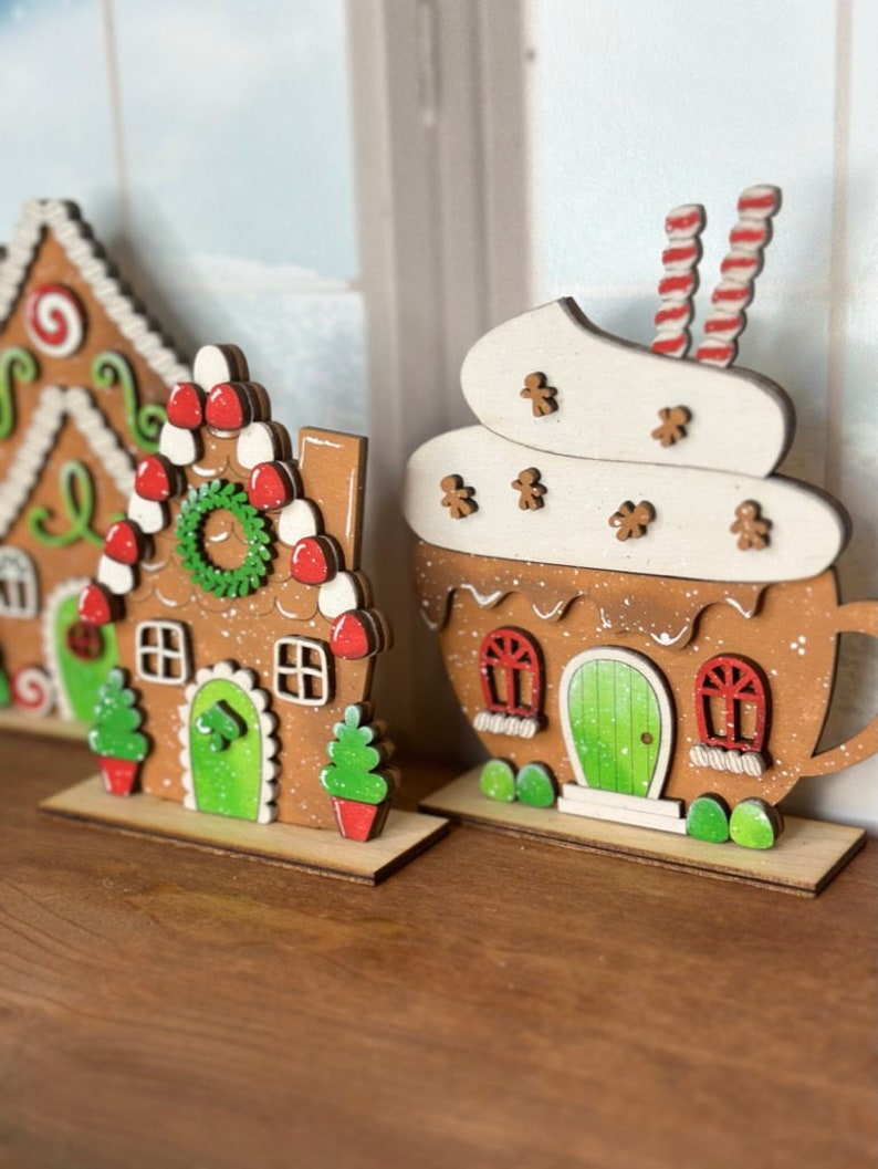 DIY Gingerbread Christmas Village Standing Pieces Christmas Shelf Decor Wood Blank Paint and Craft Kit image 2