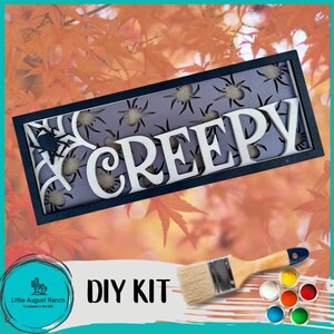 Creepy Halloween Spider Chunky Sign DIY Kit - Paint Kit Wall Hanging - Paint Kit -  Wood Blank