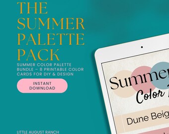 Summer Color Palette Bundle – 8 Printable Color Cards for DIY & Design