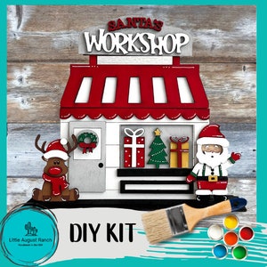 Santa&#39;s Workshop Holiday Shop Shelf Sitter DIY Paint Kit  -  DIY Wood Blanks to Paint and Craft Shelf Decor