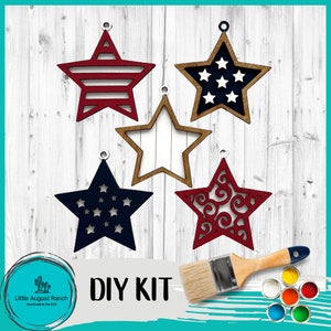 Patriotic Star Ornament Set- Wood Blanks for Painting and Crafting