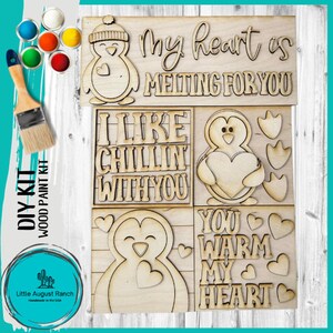 Penguin Valentine DIY Leaning Ladder Insert Kit  - Wood Blanks for Painting and Crafting