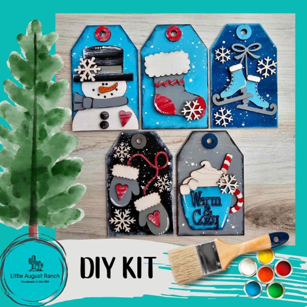 DIY Christmas Stocking Tags -  Winter Christmas Tree Ornament - DIY Wood Blank Paint Kit