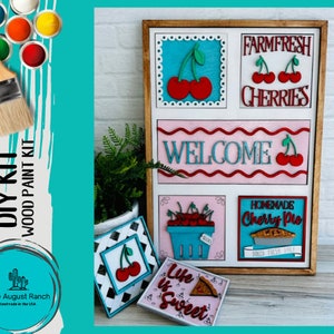 Cherry Square Tile DIY Decor - Interchangeable Ladder Insert DIY Bundle - Leaning Ladder Insert Kit Paint Kit