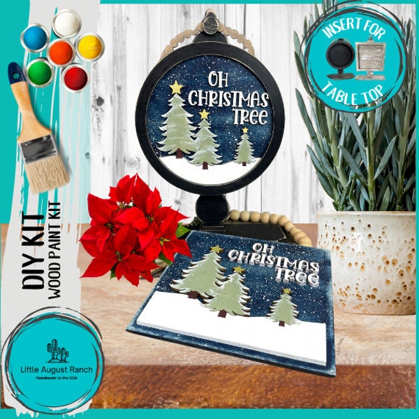 Oh Christmas Tree DIY Tabletop Round/Square Sign Holder - Wood Blanks for Painting and Crafting - Drop in Frame