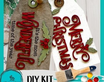 Merry Christmas  Door Hanger Tag Set  - DIY Paint Kit Wood Blank Set