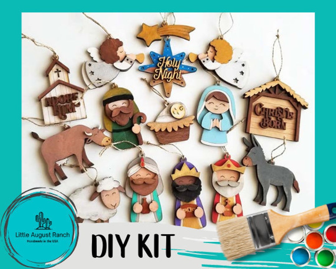 DIY Christmas Tree Ornament Wood Blanks 14pc Set Christian Christmas