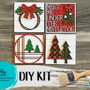 Tiered Tray - Christmas Mistletoe DIY Leaning Ladder Insert Kit  - Interchangeable Holiday Decor - Handmade Wood Decor Kit