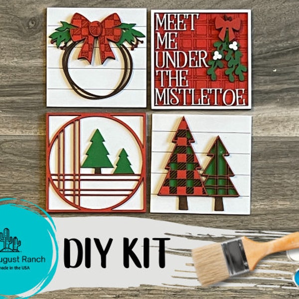 Tiered Tray - Christmas Mistletoe DIY Leaning Ladder Insert Kit  - Interchangeable Holiday Decor - Handmade Wood Decor Kit