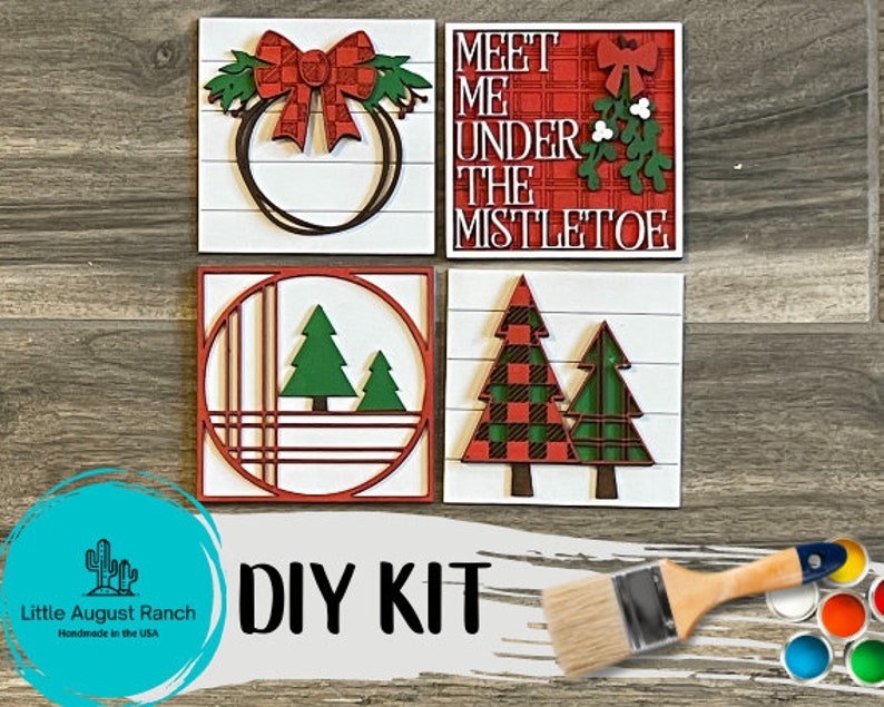 Tiered Tray - Christmas Mistletoe DIY Leaning Ladder Insert Kit  - Interchangeable Holiday Decor - Handmade Wood Decor Kit 