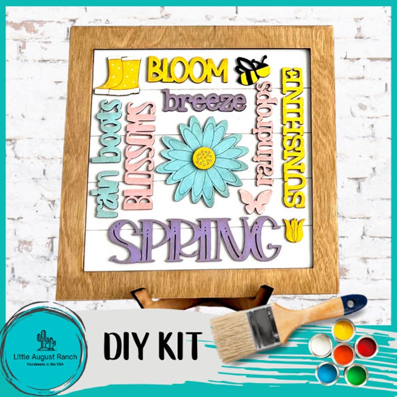 Spring Words Collage Spring Word Collage Square Framed - DIY Wood Blank Paint and Craft Kit ...