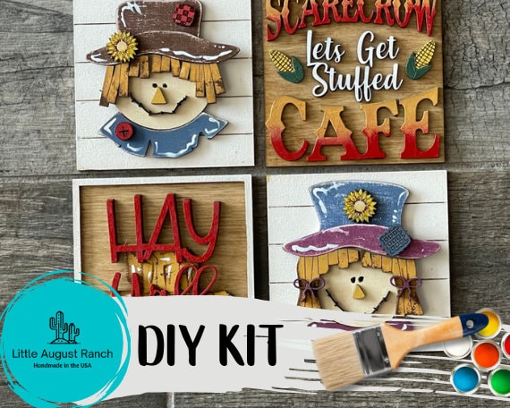 Tiered Tray Scarecrow DIY Decor - Fall Leaning Ladder Insert Kit - Interchangeable Fall Decor - Thankful, Give Thanks